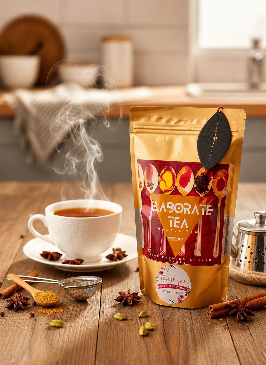 Masala Tea gold pouch with cardamom, star anise and cinnamon